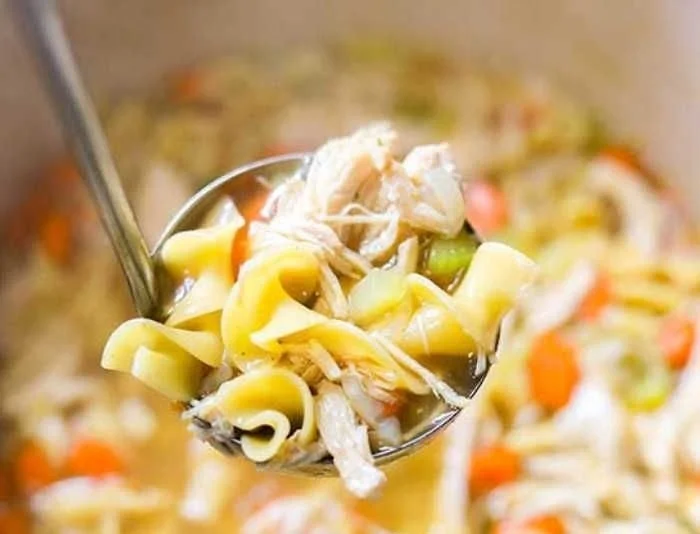 Bowl of homemade chicken noodle soup made in 20 minutes