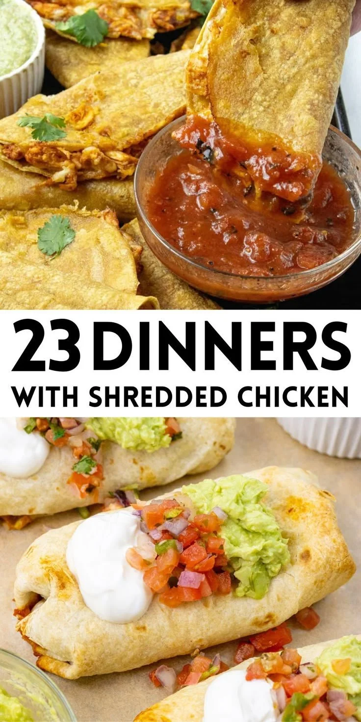 Delicious shredded chicken dishes featuring 23 easy dinner recipes