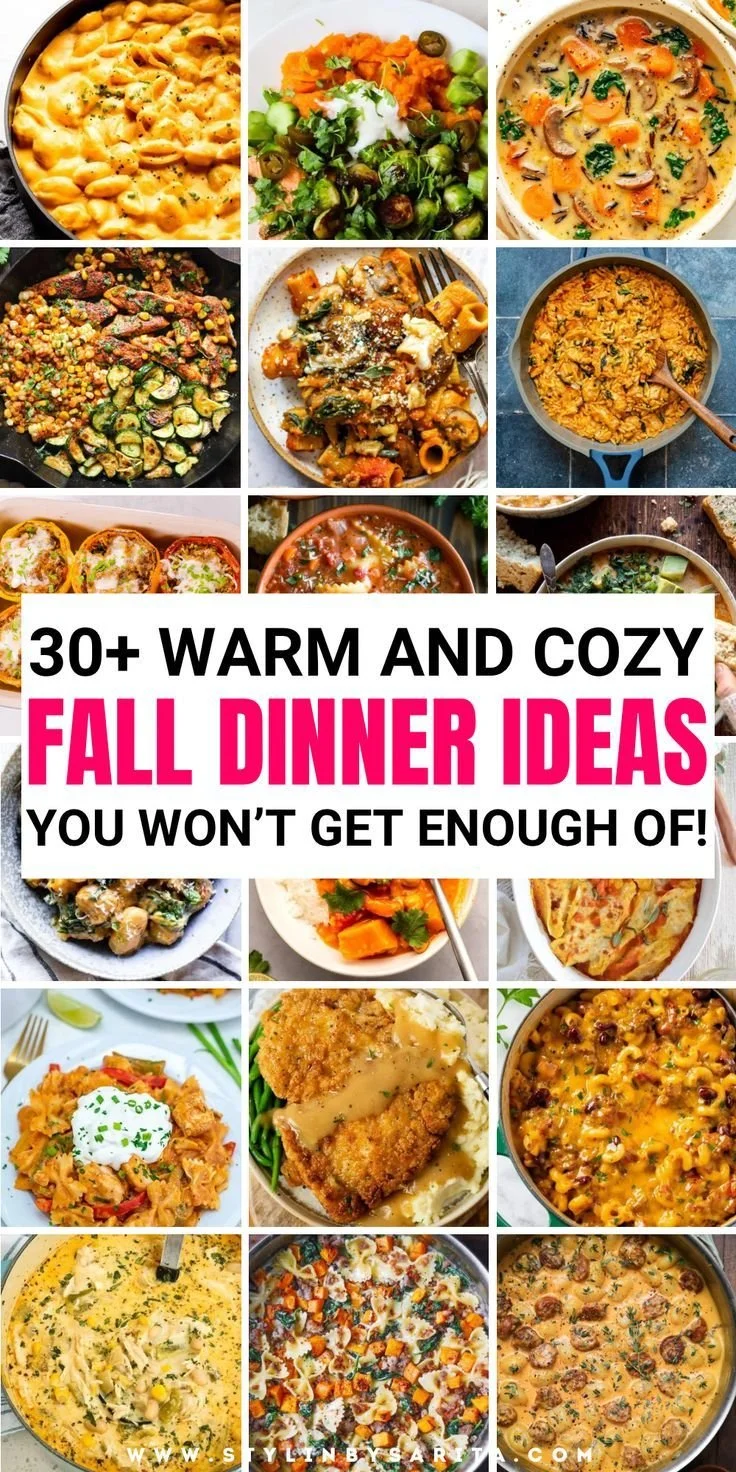 Cozy fall dinner ideas featuring warm dishes for autumn nights.