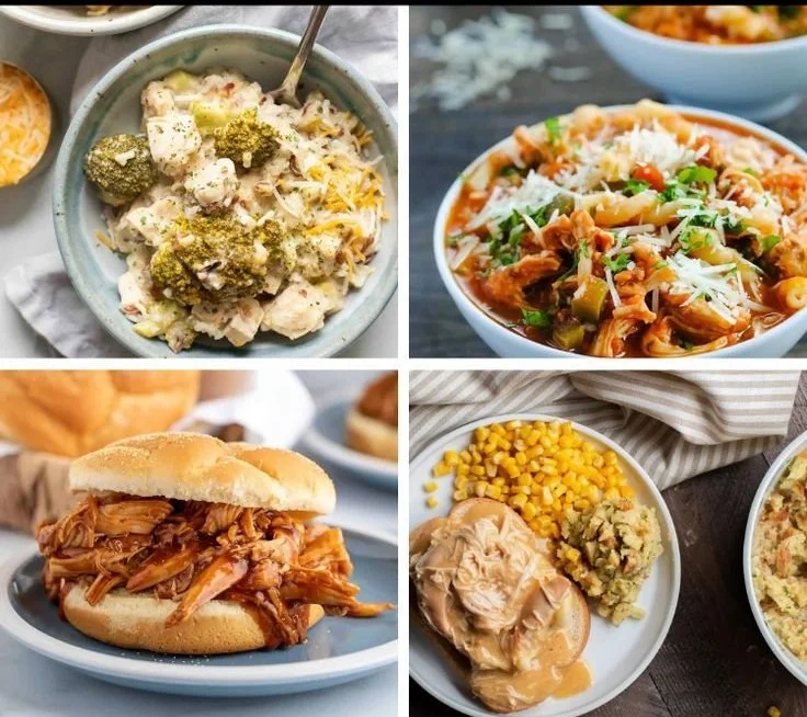 A variety of chicken crock pot meals ready for quick weeknight dinners
