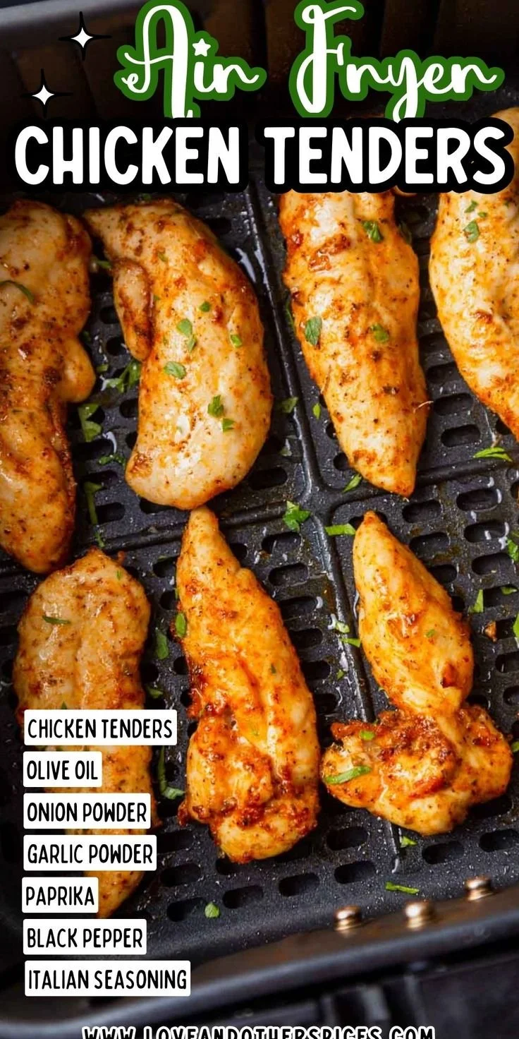 Healthy air fryer chicken tenders without breading, crispy and delicious