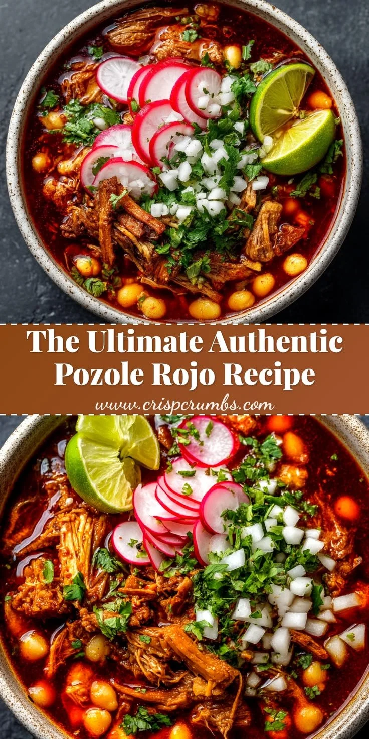 Bowl of authentic Pozole Rojo with tender pork and garnishes