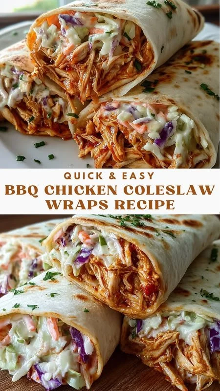 BBQ chicken wraps with coleslaw served in a picnic setting