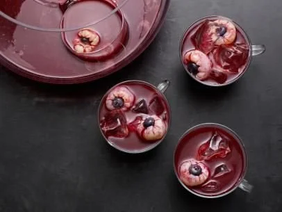 Berry Eyeball Punch served in a spooky themed glass