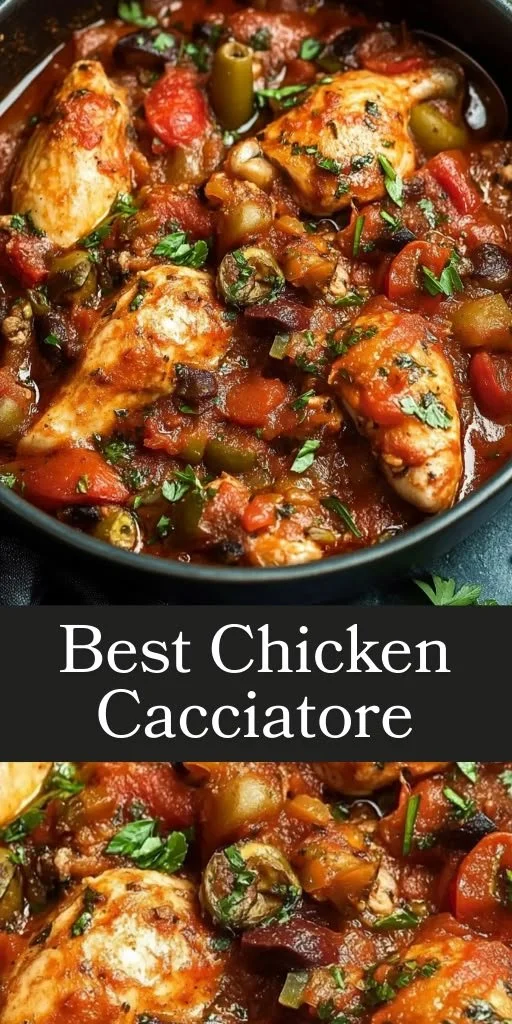 Delicious chicken cacciatore served with herbs and vegetables, a classic Italian dish.