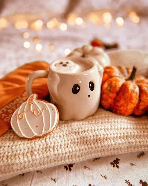 Spooky scene featuring Halloween decorations and the word Boo!