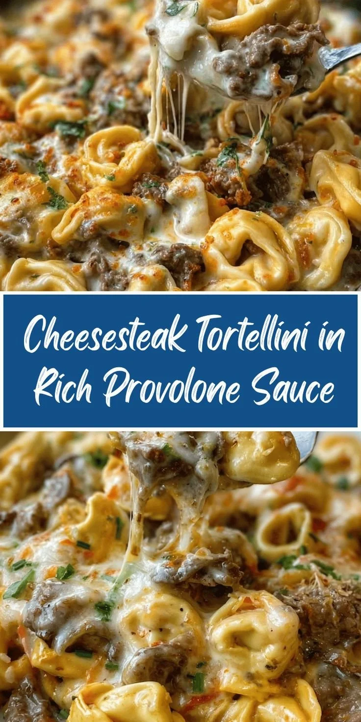 Cheesesteak tortellini served in rich provolone sauce