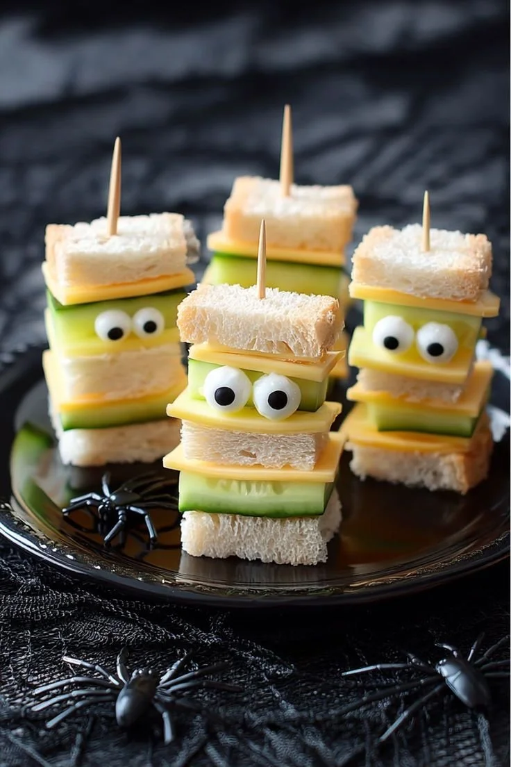 Cheesy eyeball Halloween skewers for a spooky party snack