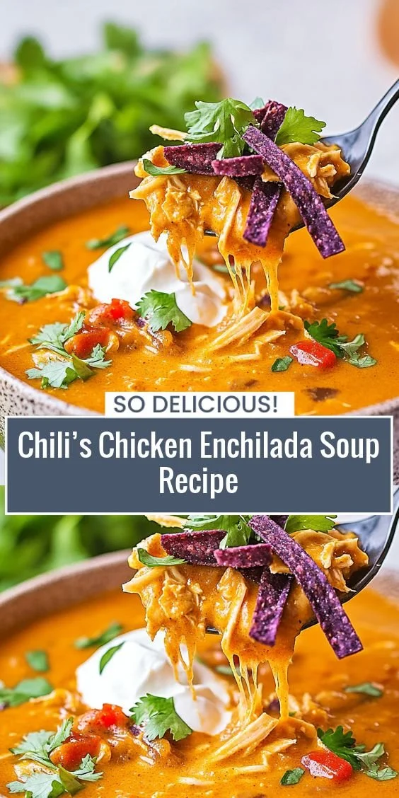 Delicious bowl of Chili's chicken enchilada soup topped with cheese and cilantro