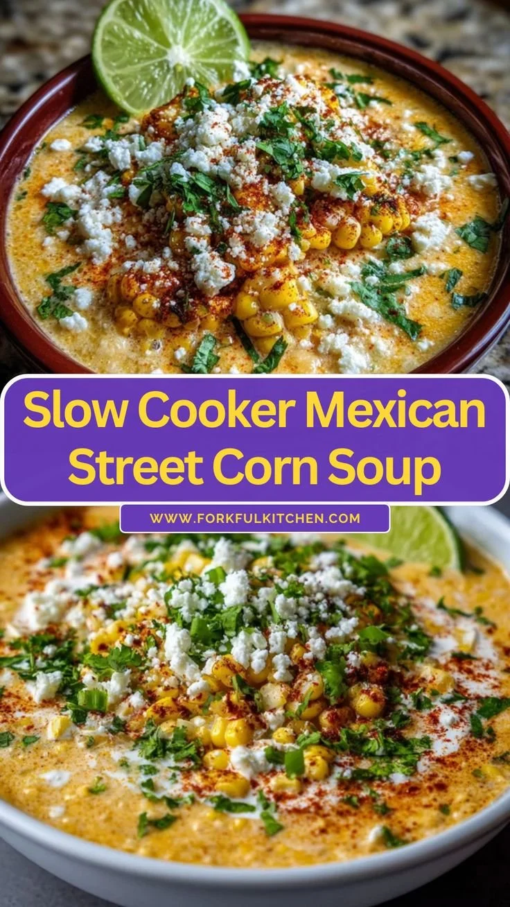 Bowl of comforting Slow Cooker Mexican Street Corn Soup garnished with cilantro.