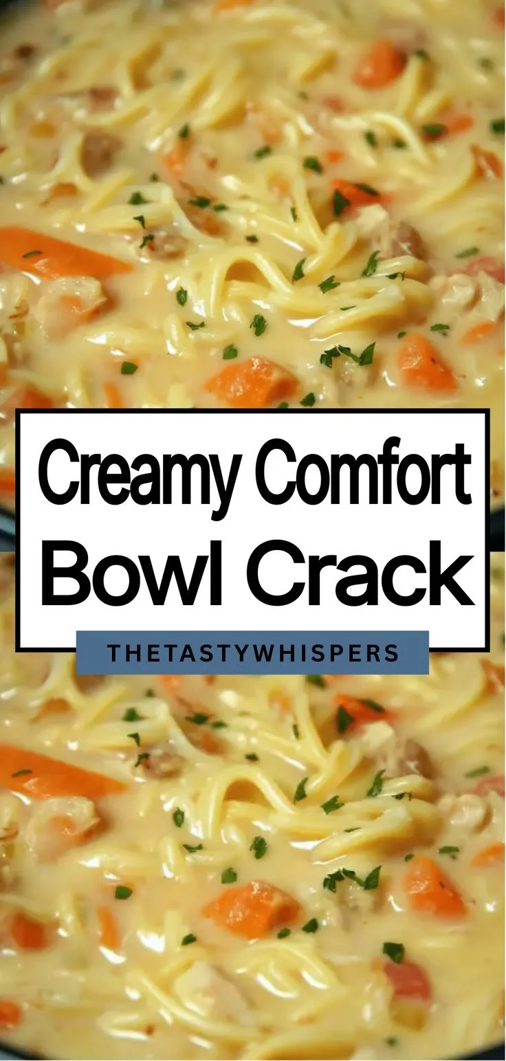 Bowl of Crack Chicken Noodle Soup with creamy broth and herbs