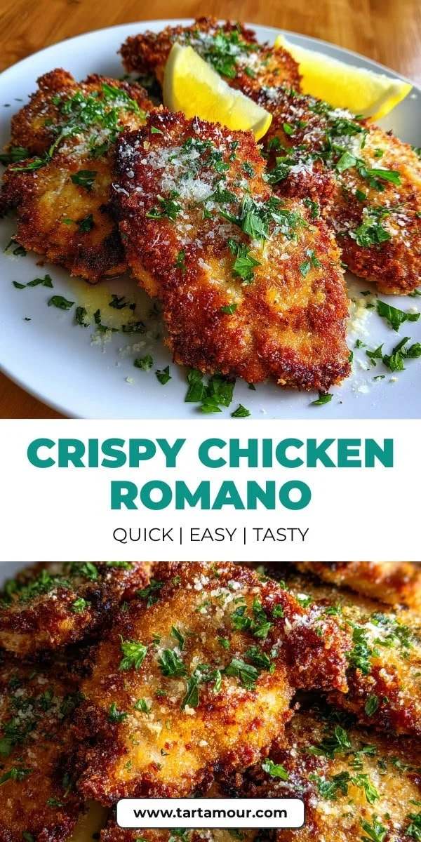 Crispy Chicken Romano dish with golden crust and savory cheese topping