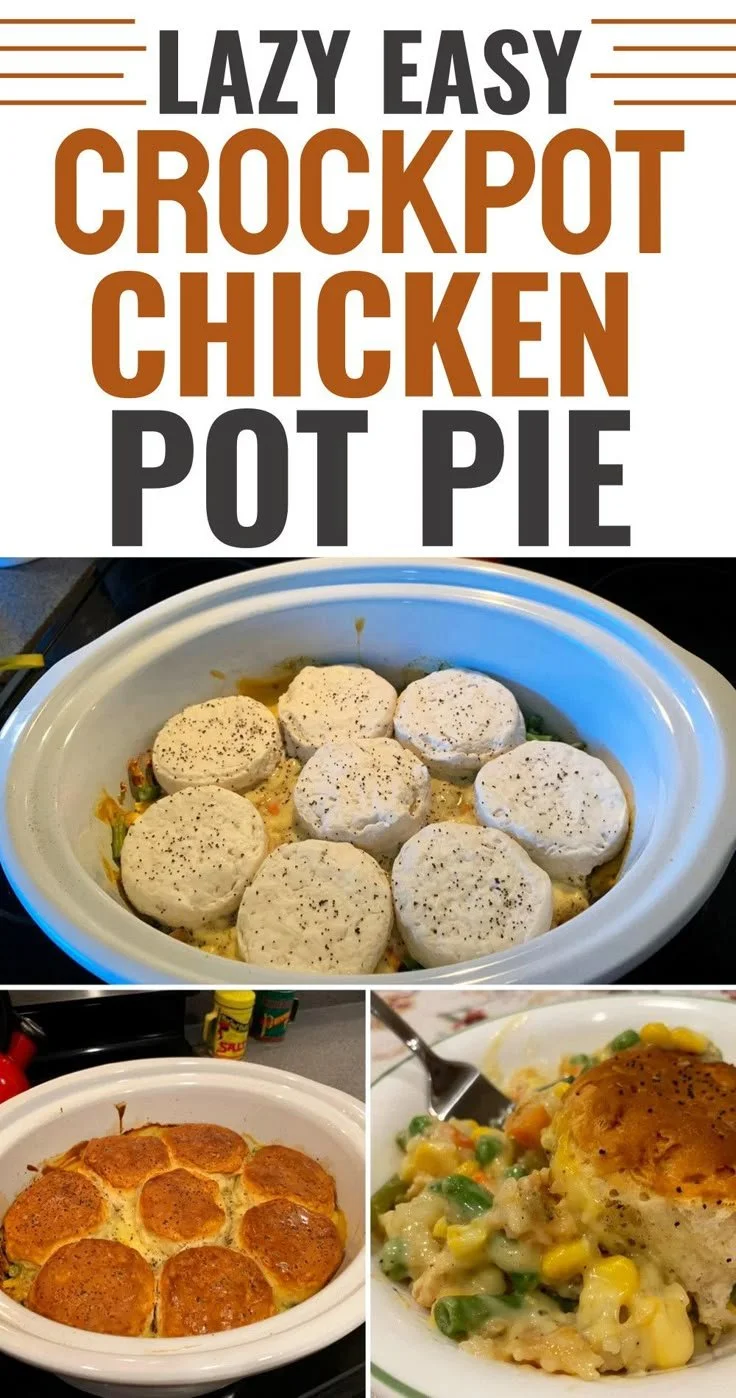 Crockpot Chicken Pot Pie in a creamy sauce with vegetables