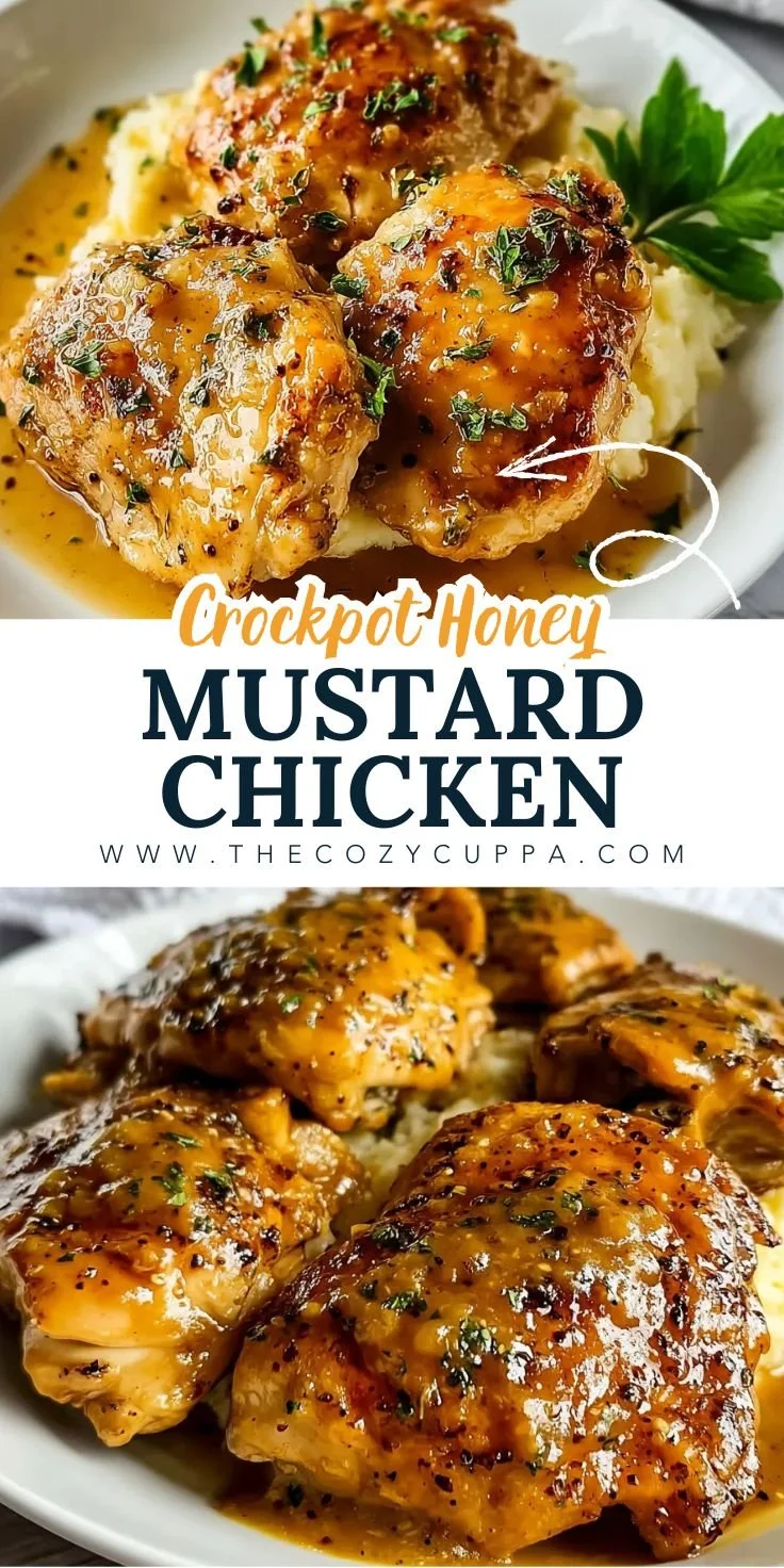 Crockpot honey mustard chicken served with vegetables on a plate