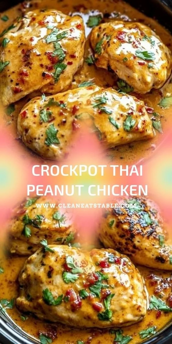 Crockpot Thai Peanut Chicken cooked with creamy peanut sauce and spices