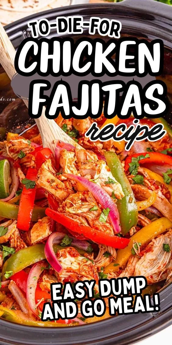 Delicious crockpot chicken fajitas served with colorful bell peppers and onions.