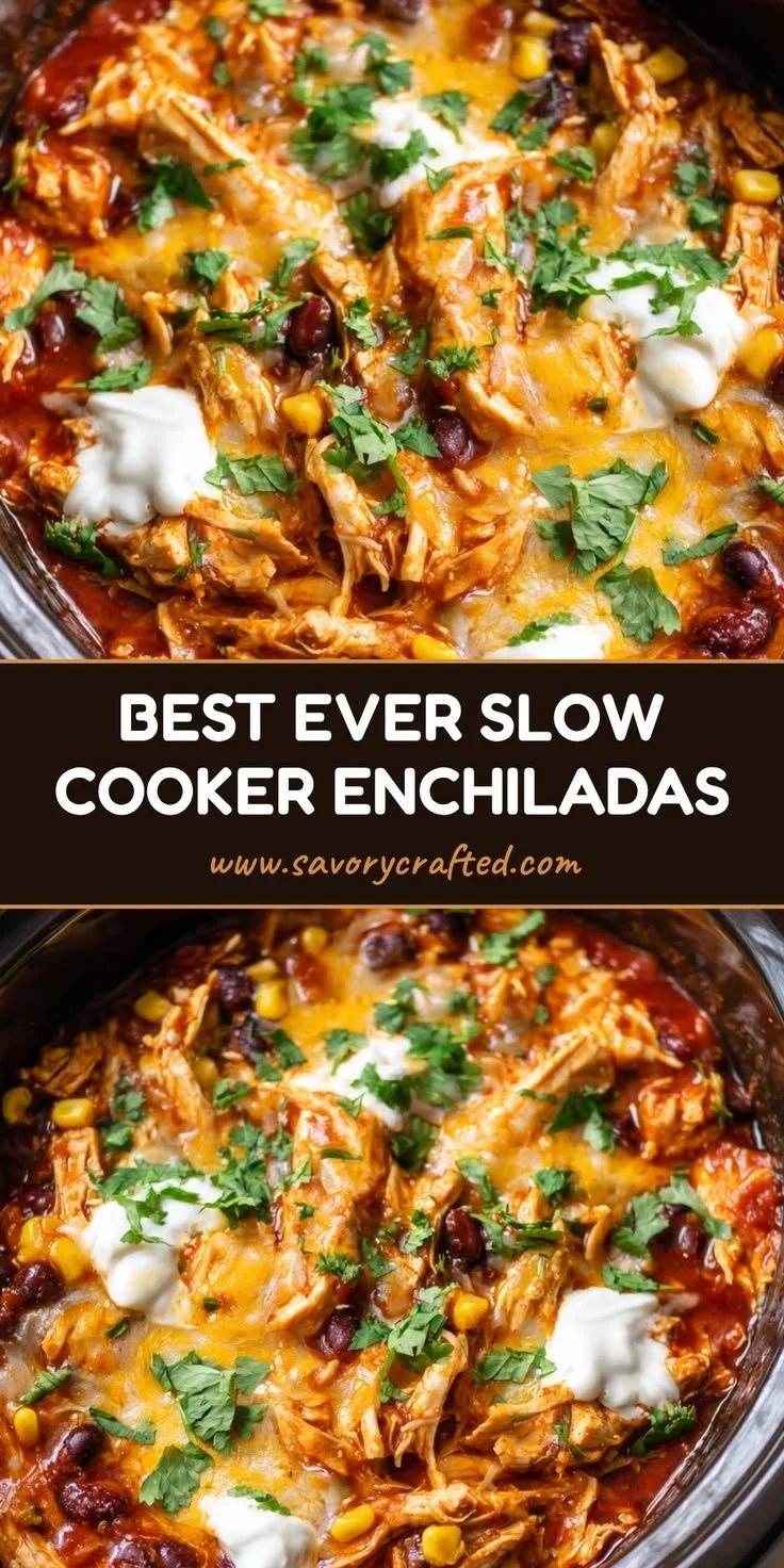 Delicious easy crockpot chicken enchilada casserole served in a bowl