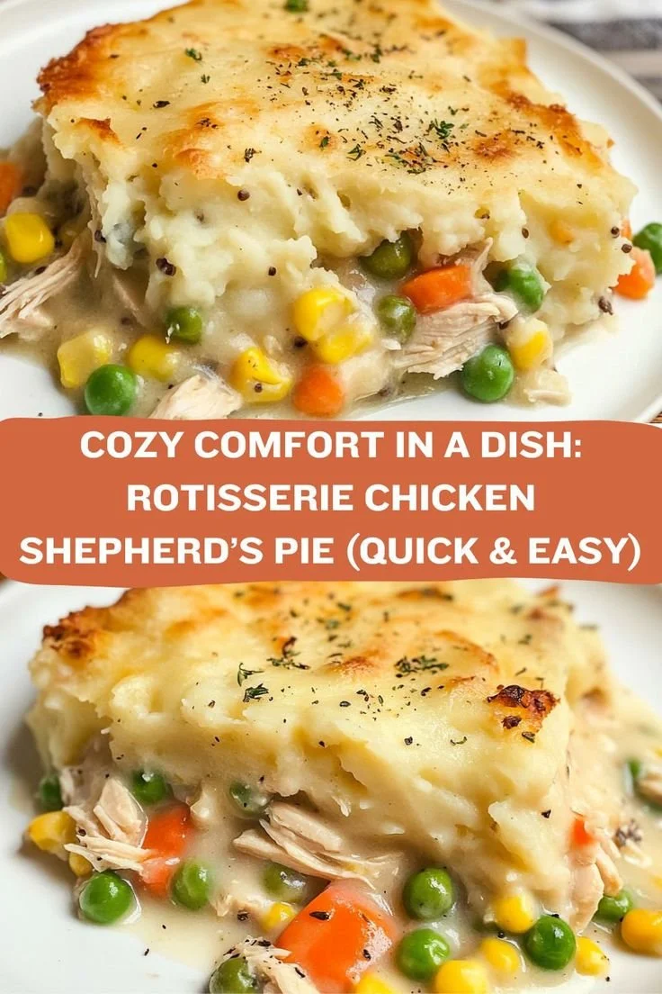 Easy Rotisserie Chicken Shepherd's Pie topped with creamy mashed potatoes