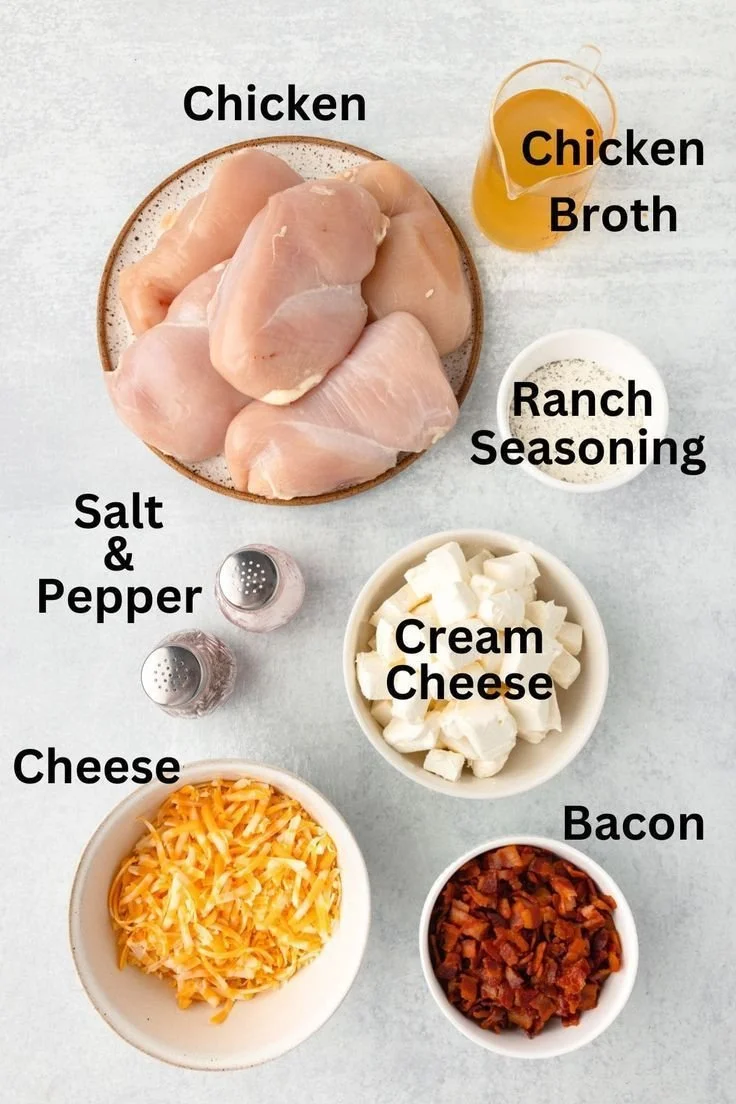 Easy slow cooker crack chicken recipe with creamy sauce and chicken in a bowl