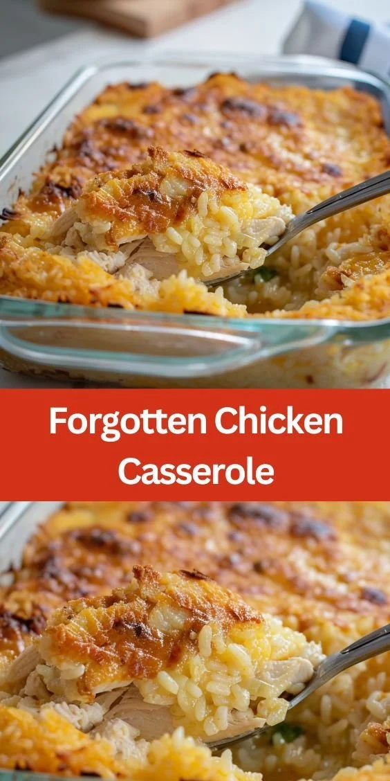 Delicious Forgotten Chicken Casserole served in a baking dish