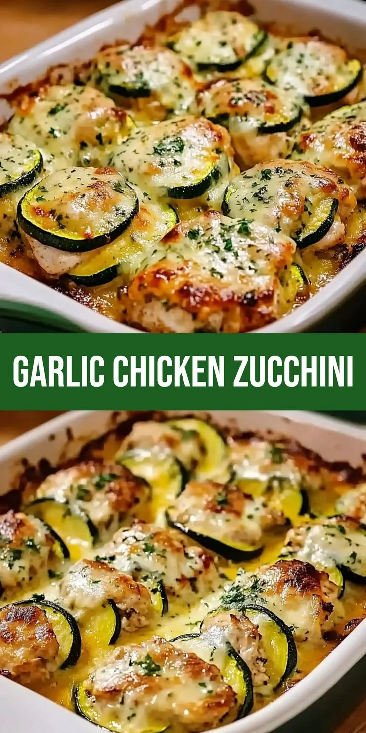 Delicious Garlic Chicken Zucchini Bake fresh out of the oven, perfect for a healthy dinner.