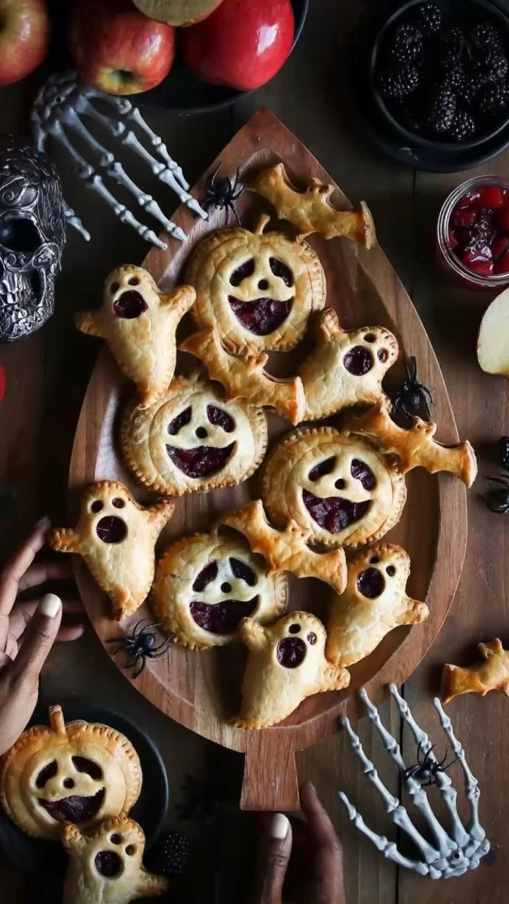 Spooky ghost pies for Halloween, featuring a delicious filling and fun decorations.