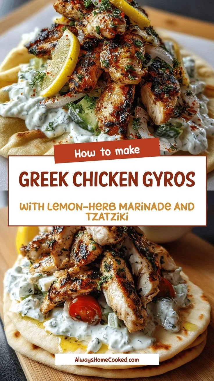 Greek Chicken Gyros with lemon herb marinade and tzatziki sauce