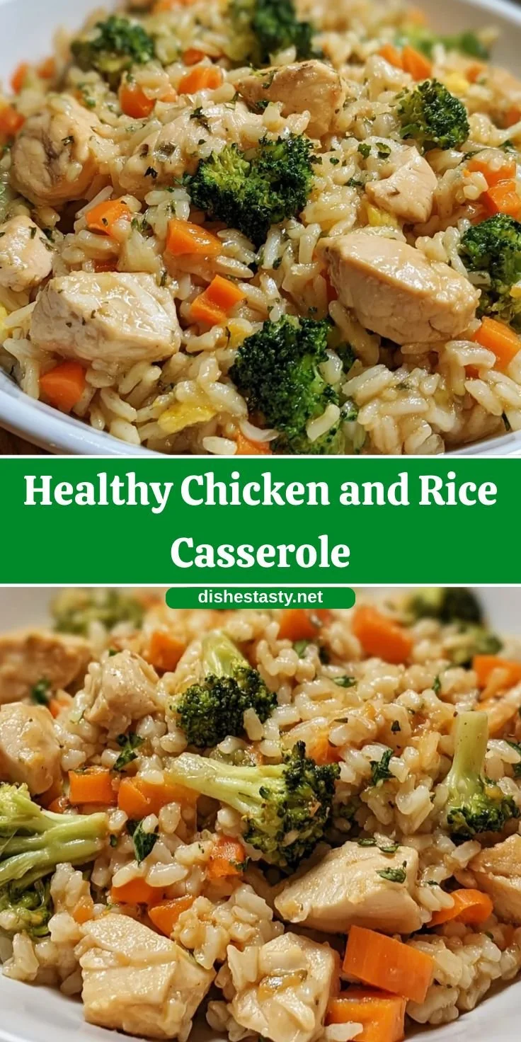 Healthy chicken and rice casserole dish served in a bowl