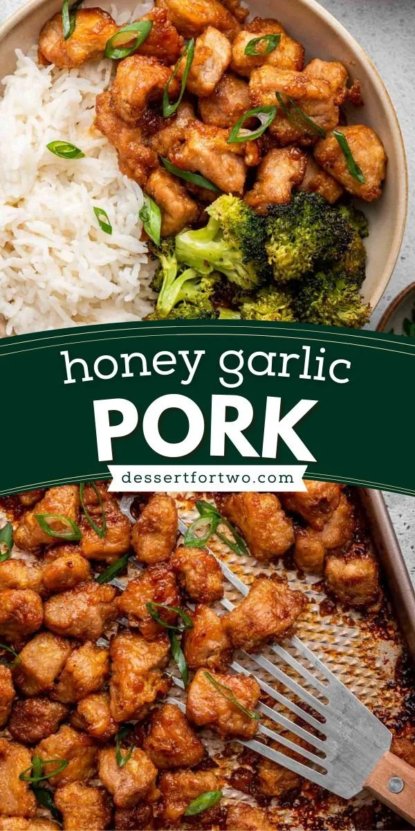 Honey Garlic Pork dish garnished with herbs on a plate