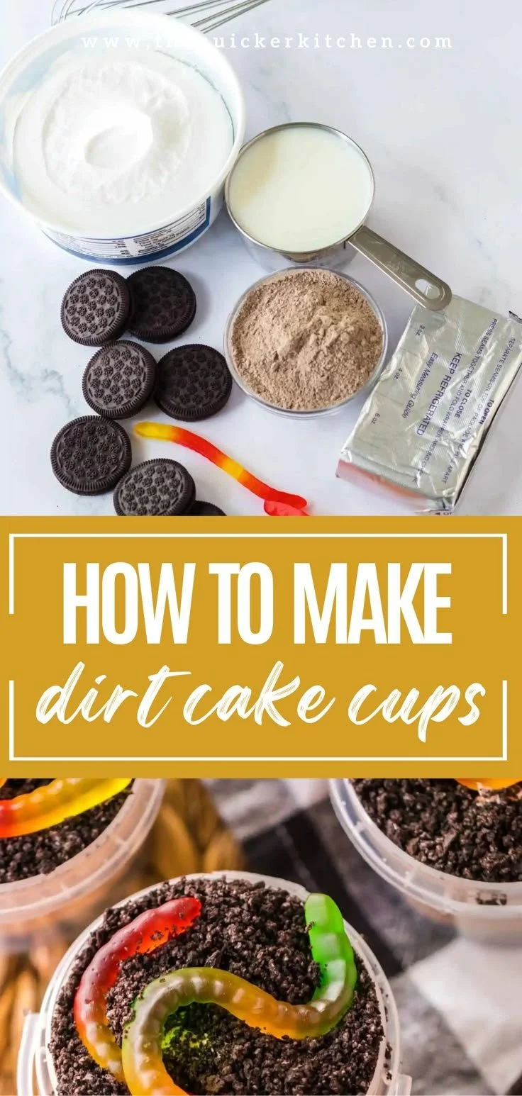 Delicious dirt cake cups topped with Oreo crumbles and gummy worms