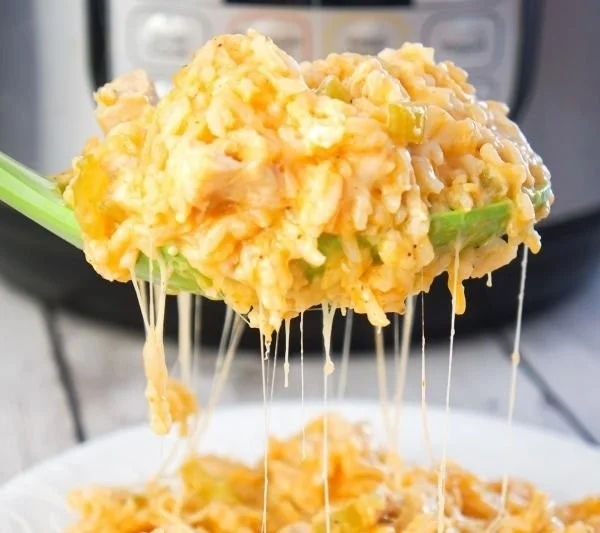 Instant Pot Cheesy Buffalo Chicken and Rice - a hearty comfort dish
