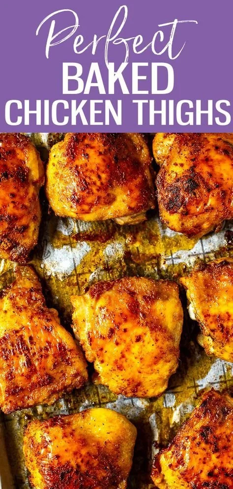 Juicy baked chicken thighs plated with herbs and sides for a delicious meal