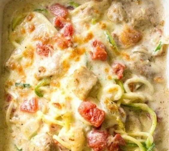 Keto low carb chicken spaghetti dish served in a bowl