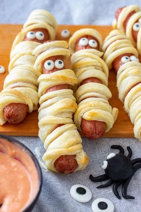 A variety of spooky Halloween appetizers ready for a festive party