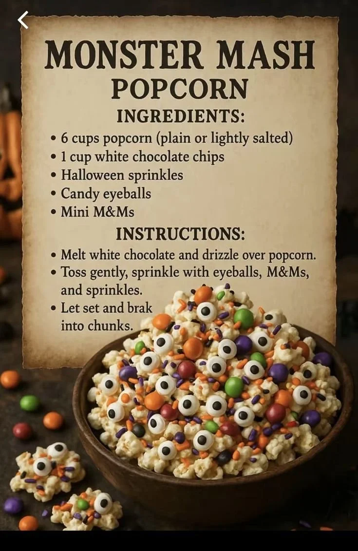 Colorful monster mash popcorn mix for Halloween celebrations and parties