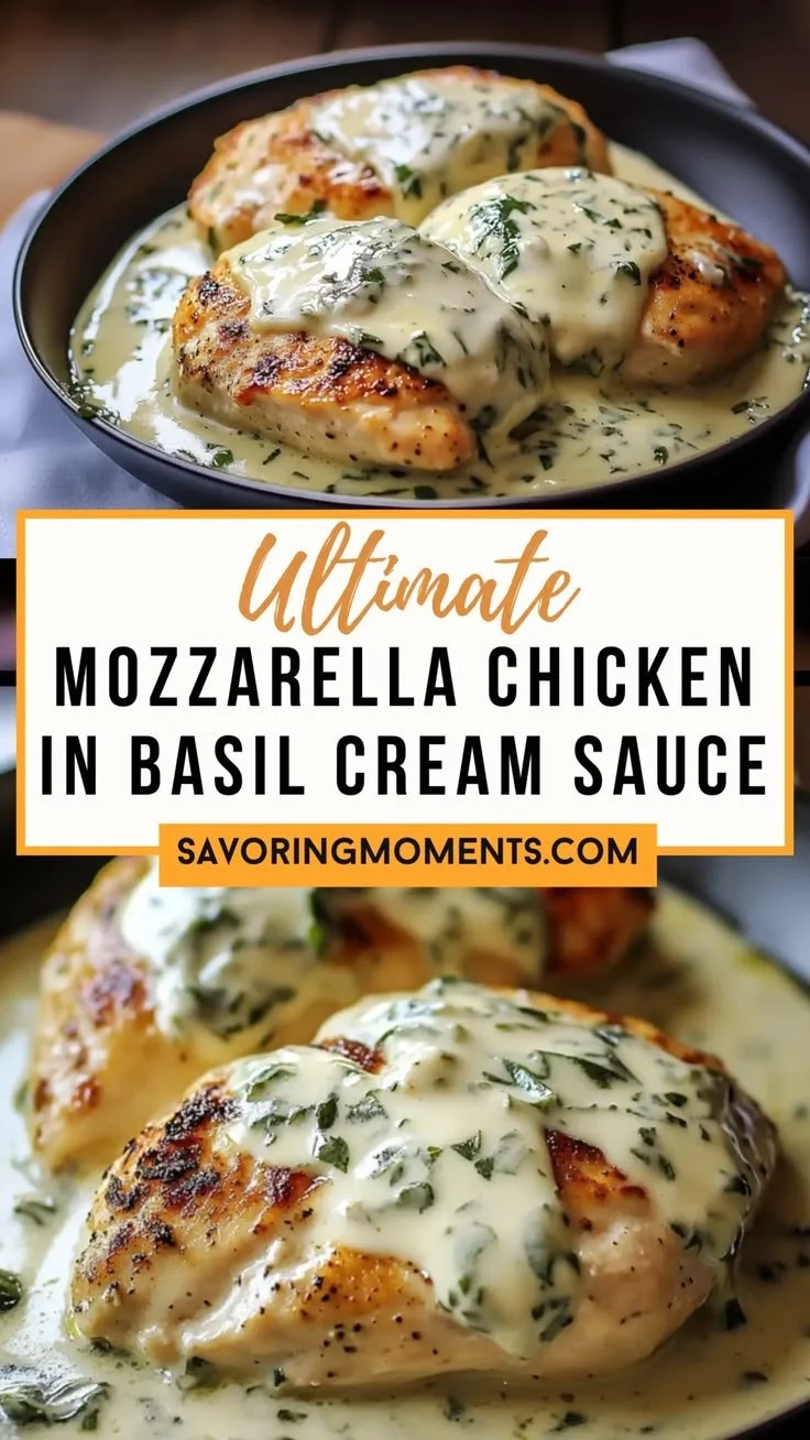 Delicious Mozzarella Chicken in Basil Cream Sauce served elegantly on a plate