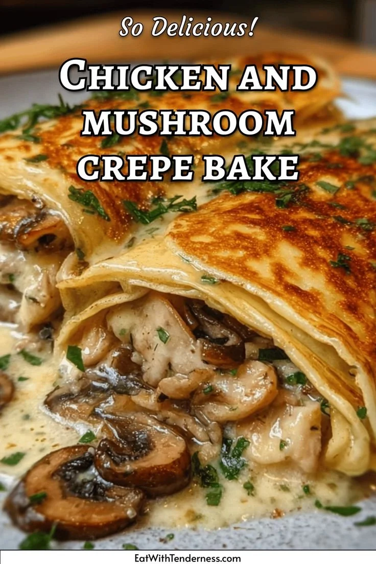 Cozy chicken and mushroom crepe bake fresh out of the oven