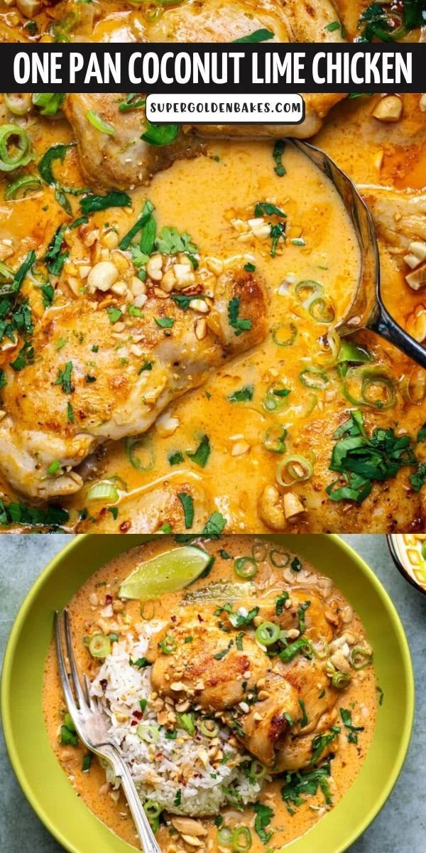 One pan coconut lime chicken with fresh herbs and tropical flavors.