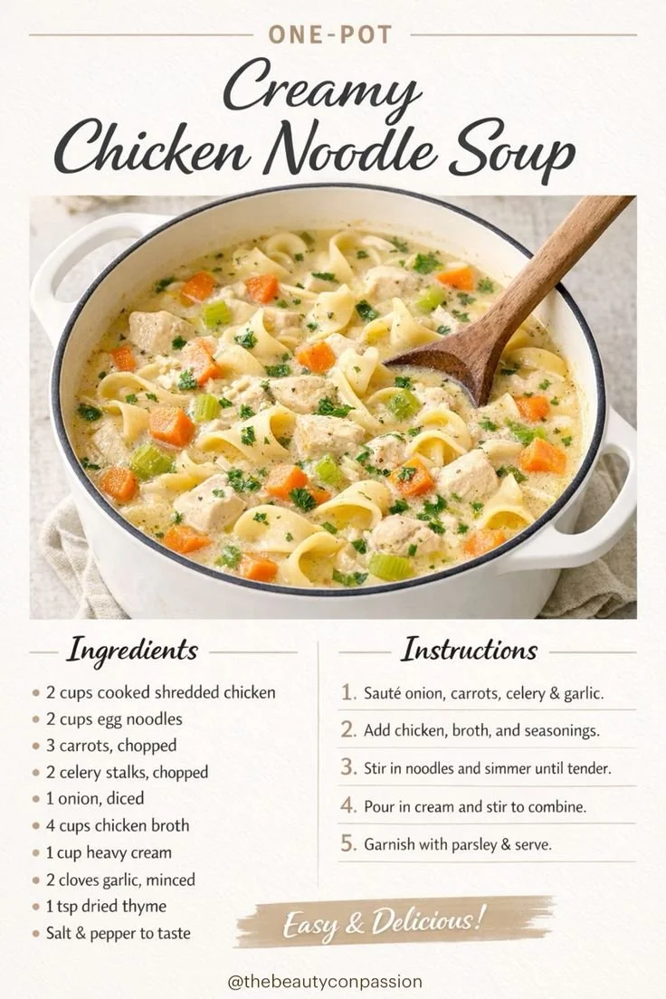 Delicious one-pot creamy chicken noodle soup, perfect for cozy winter meals.