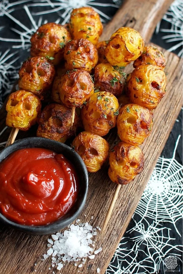 Halloween Potato Skulls skewers for a spooky celebration