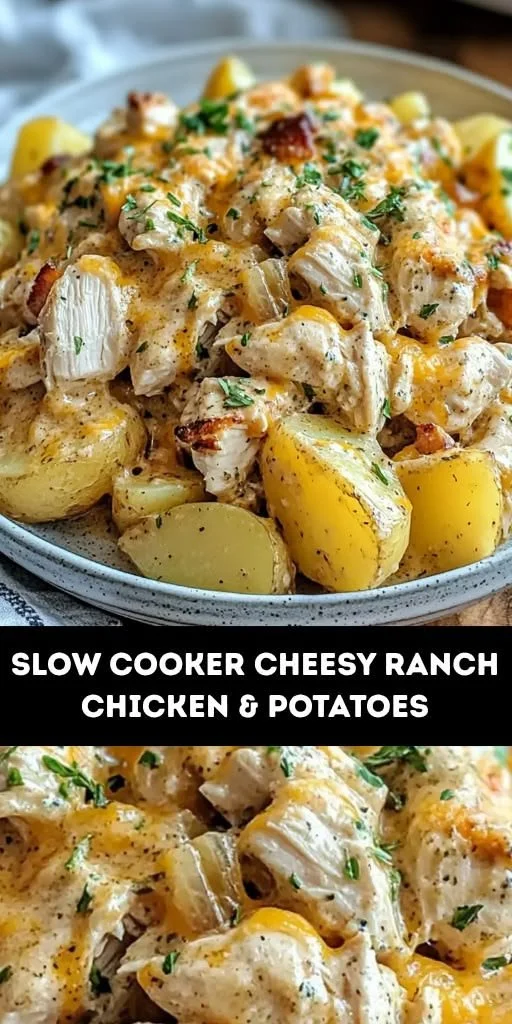 Slow Cooker Cheesy Ranch Chicken with potatoes recipe for a weeknight dinner