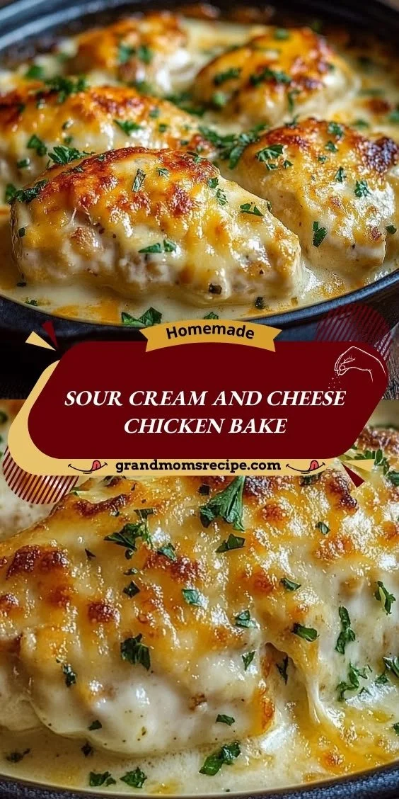 Sour Cream and Cheese Chicken Bake dish ready to serve