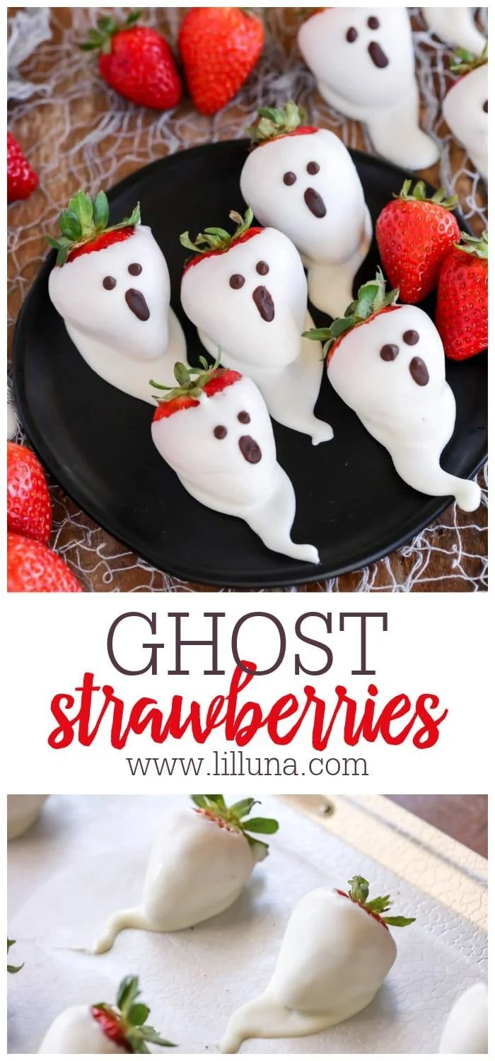 Delicious strawberry ghosts treat for Halloween celebrations