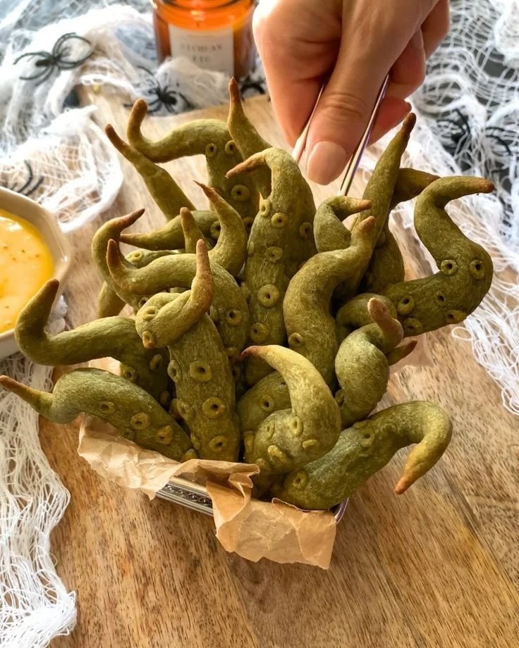 Spooky Sweet Potato Tentacles Halloween appetizer on a serving platter.