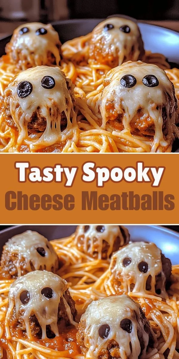 Delicious cheese meatballs with a spooky Halloween theme