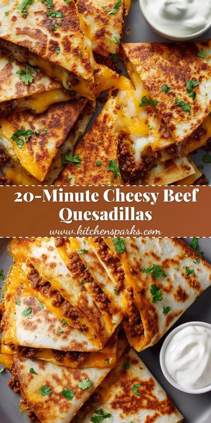Cheesy ground beef quesadillas served with salsa and guacamole