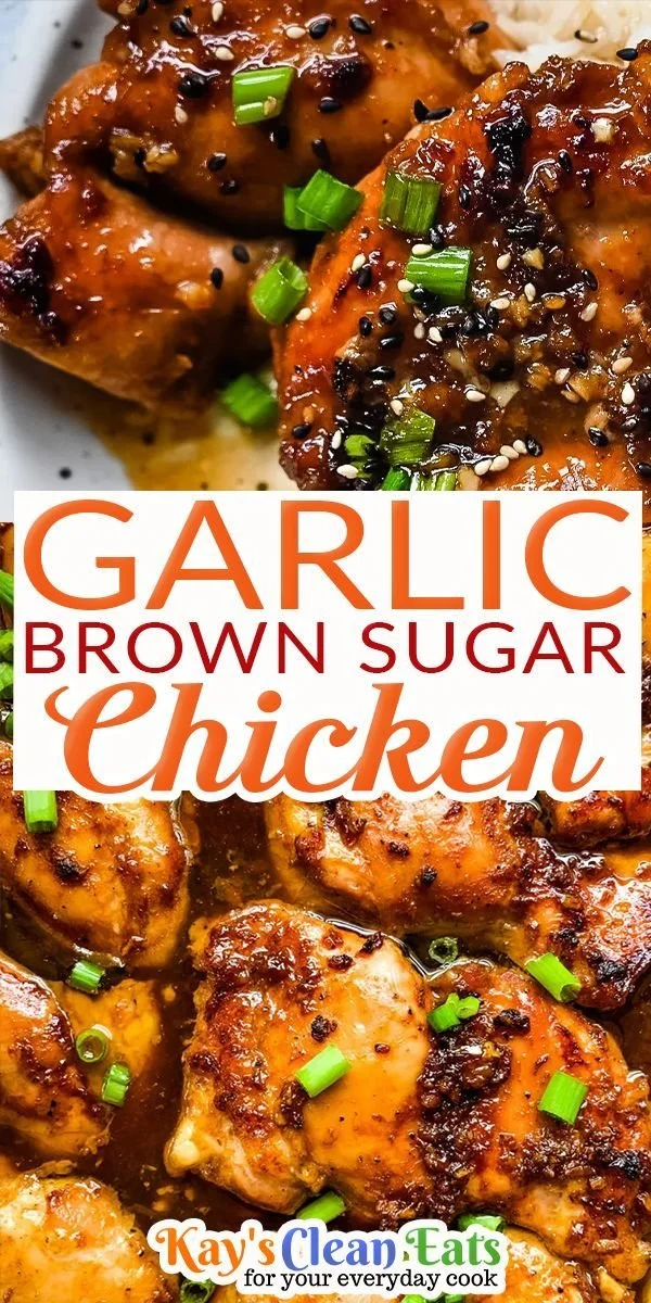 Delicious garlic brown sugar chicken served with vegetables on a plate.