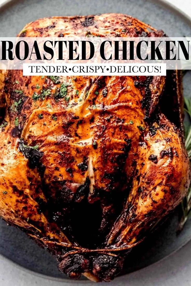 Perfectly roasted chicken with crispy skin and juicy meat.