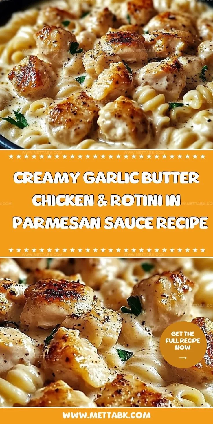 Creamy garlic butter chicken served with rotini in a bowl